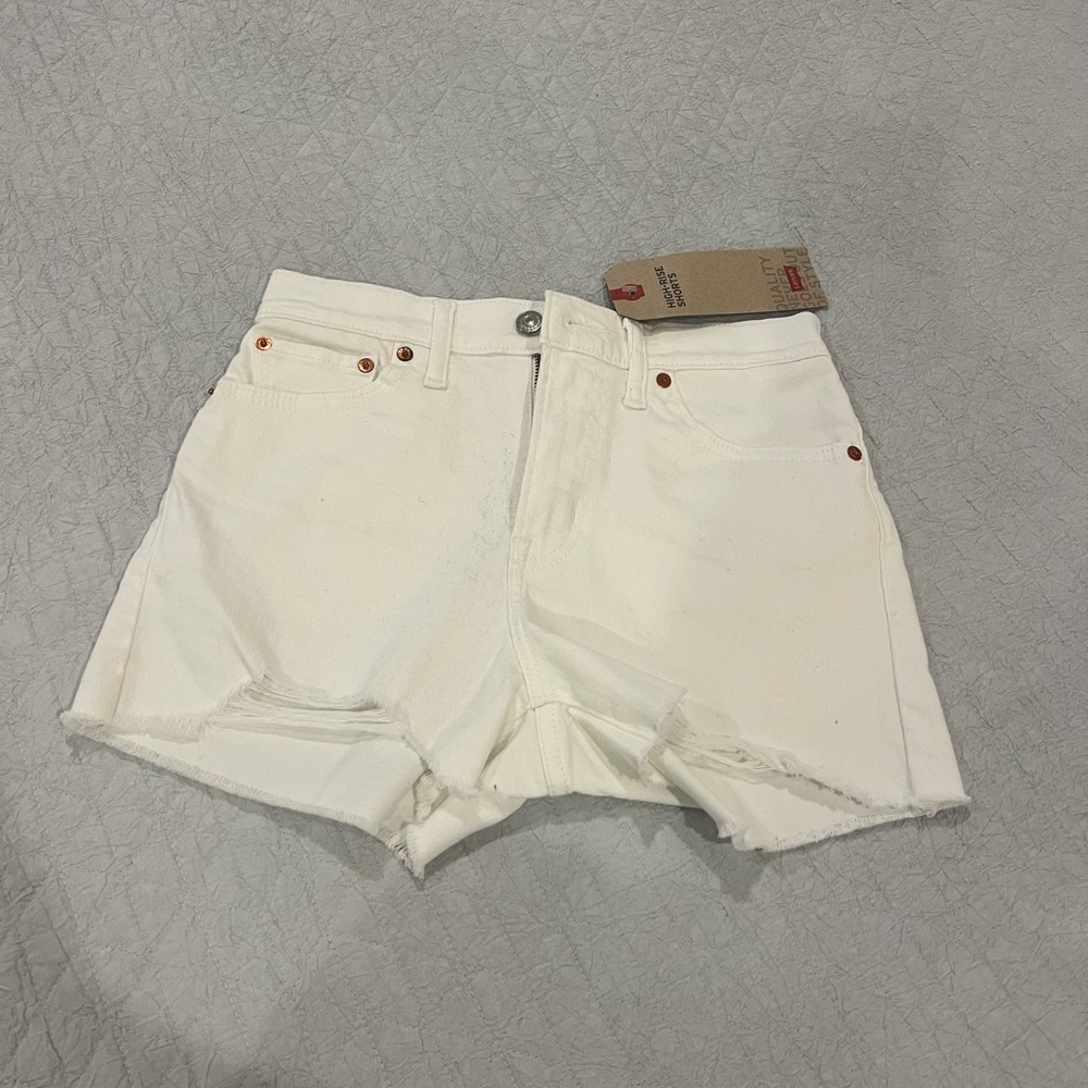 Levi's White Jean Shorts High-Waisted Cuffed